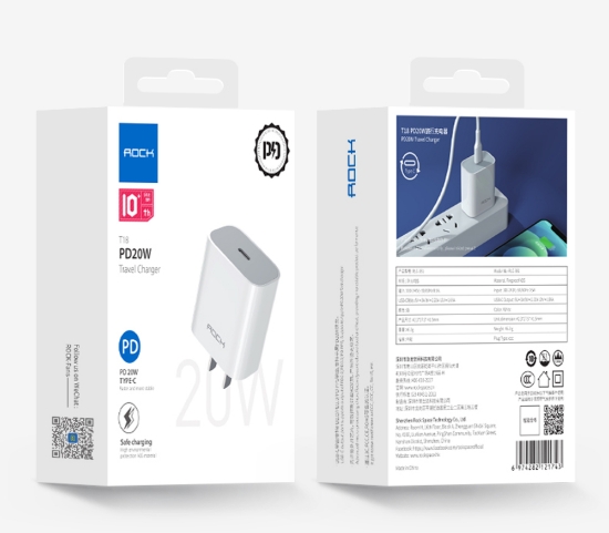 Rock T18 PD 20W Hızlı Type-C Şarj Cihazı Beyaz resmi